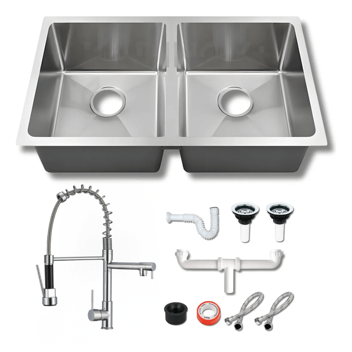 Fregadero Tarja para Cocina Doble Tina Submontar de Acero Inoxidable 82x47 cm Calibre 18 con Mezcladora 360° | KADINOX - KADINOX