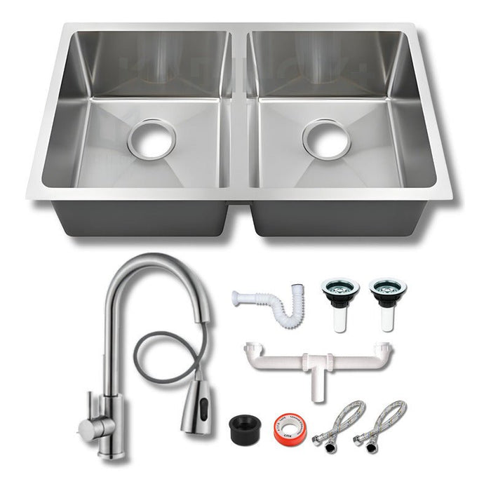 Fregadero Tarja para Cocina Doble Tina Submontar de Acero Inoxidable 82x47 cm Calibre 18 con Mezcladora | KADINOX - KADINOX