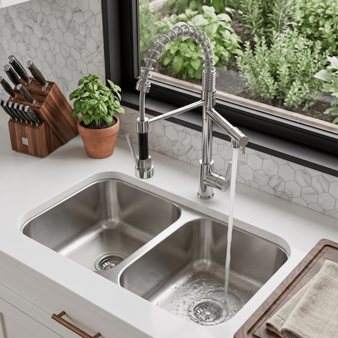 Fregadero Tarja para Cocina Doble Tina Submontar de Acero Inoxidable 82x47 cm Calibre 22 con Kit y Mezcladora 360° | KADINOX - KADINOX