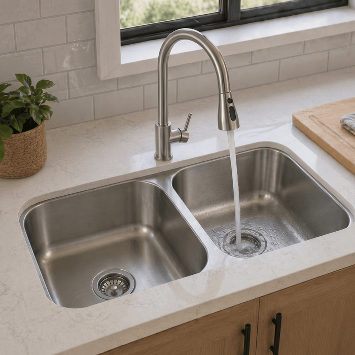 Fregadero Tarja para Cocina Doble Tina Submontar de Acero Inoxidable 82x47 cm con Kit y Mezcladora Premium | KADINOX - KADINOX
