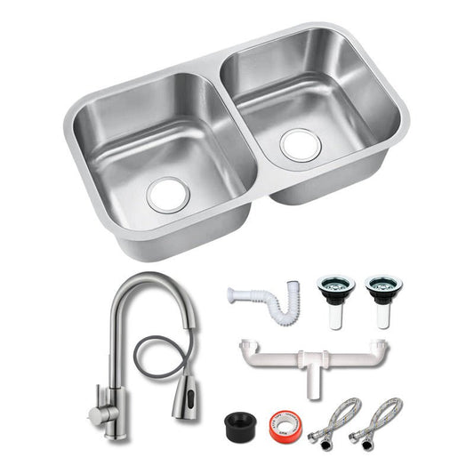 Fregadero Tarja para Cocina Doble Tina Submontar de Acero Inoxidable 82x47 cm con Kit y Mezcladora Premium | KADINOX - KADINOX