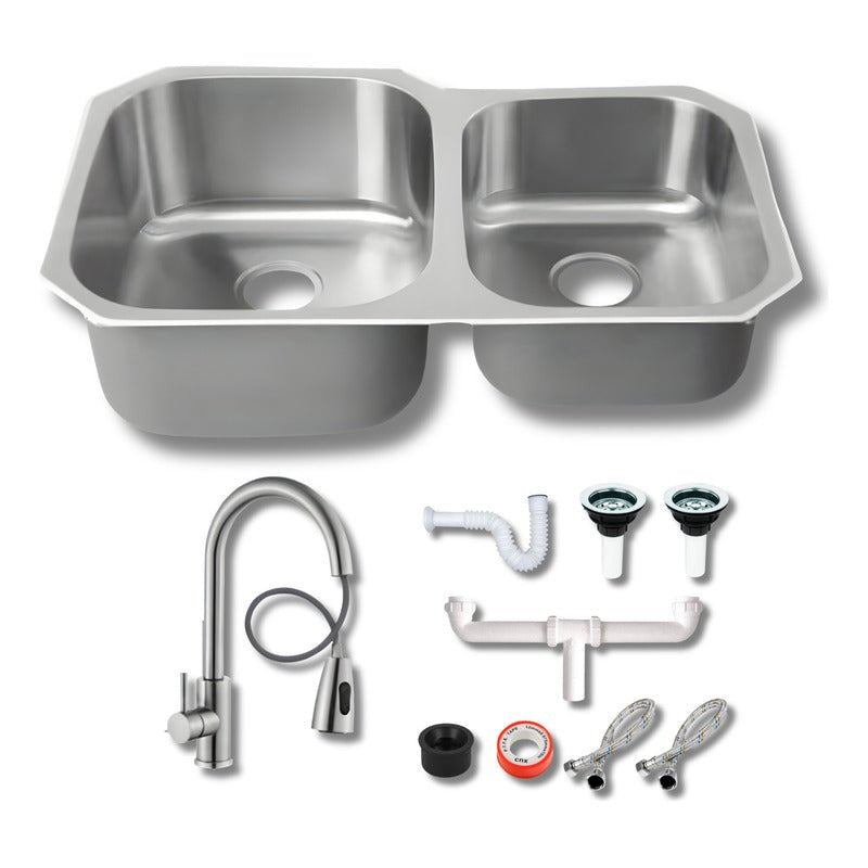 Fregadero Tarja para Cocina Doble Tina Submontar de Acero Inoxidable con Kit | KADINOX - KADINOX