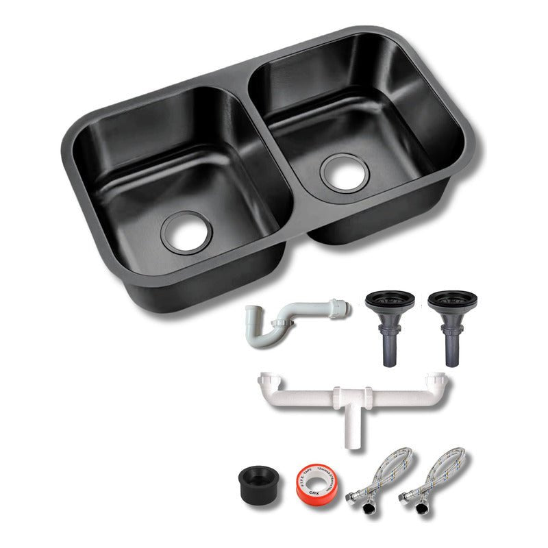 Fregadero Tarja para Cocina Doble Tina Submontar de Acero Inoxidable Negro 82x42 cm con Kit | KADINOX - KADINOX