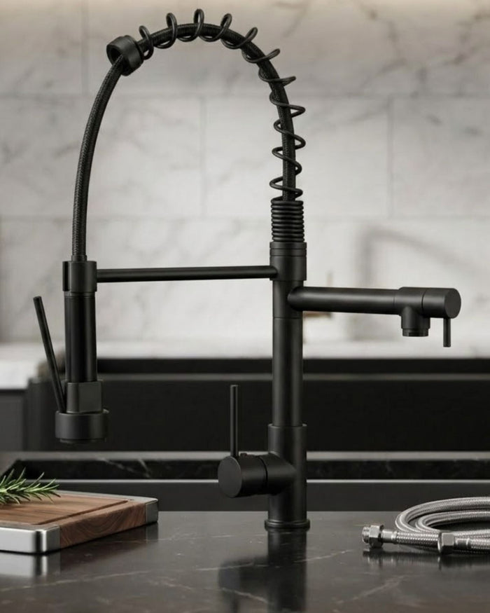 Fregadero Tarja para Cocina Doble Tina Submontar de Acero Inoxidable Negro 82x47 cm Calibre 18 con Mezcladora 360° | KADINOX - KADINOX