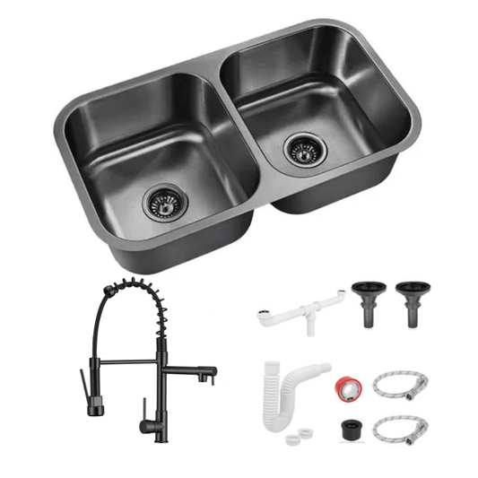 Fregadero Tarja para Cocina Doble Tina Submontar de Acero Inoxidable Negro con Kit | KADINOX - KADINOX