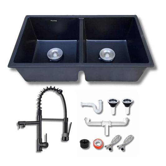 Fregadero Tarja para Cocina Doble Tina Submontar de Cuarzo Negro con Mezcladora 360 | KADINOX (Copia) - KADINOX