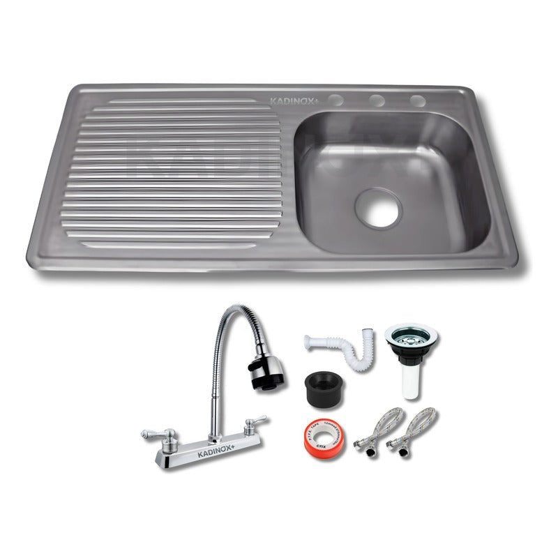 Fregadero Tarja para Cocina Empotrable con Escurridor de Platos de Acero Inoxidable 100x50 cm con Kit y Mezcladora Flexible | KADINOX - KADINOX
