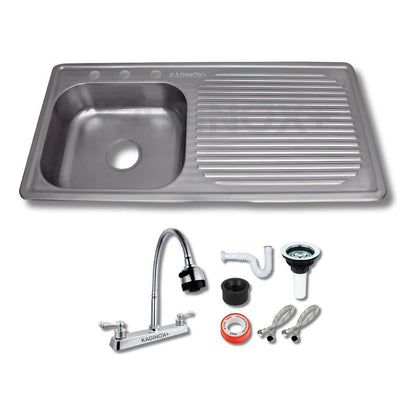 Fregadero Tarja para Cocina Empotrable con Escurridor de Platos de Acero Inoxidable 100x50 cm con Kit y Mezcladora Flexible | KADINOX - KADINOX