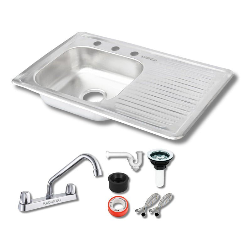 Fregadero Tarja para Cocina Empotrable con Escurridor de Trastes. Acero Inoxidable 80x50 cm con Kit y Mezcladora Fijo| KADINOX - KADINOX