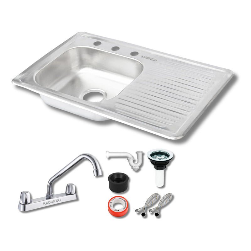 Fregadero Tarja para Cocina Empotrable con Escurridor de Trastes. Acero Inoxidable 80x50 cm con Kit y Mezcladora Fijo| KADINOX - KADINOX