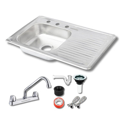 Fregadero Tarja para Cocina Empotrable con Escurridor de Trastes. Acero Inoxidable 80x50 cm con Kit y Mezcladora Fijo| KADINOX - KADINOX