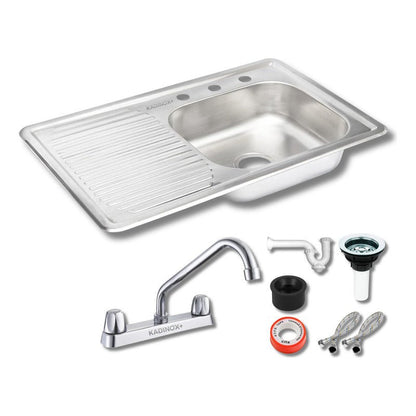 Fregadero Tarja para Cocina Empotrable con Escurridor de Trastes. Acero Inoxidable 80x50 cm con Kit y Mezcladora Fijo| KADINOX - KADINOX