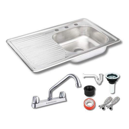 Fregadero Tarja para Cocina Empotrable con Escurridor de Trastes. Acero Inoxidable 80x50 cm con Kit y Mezcladora Fijo| KADINOX - KADINOX