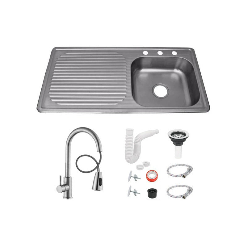 Fregadero Tarja para Cocina Empotrable de Acero Inoxidable 100x50 cm con escurridor con Kit y Mezcladora Premium| KADINOX - KADINOX