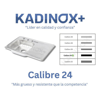 Fregadero Tarja para Cocina Empotrable de Acero Inoxidable 80x50 cm con Kit y Mezcladora Flexible | KADINOX - KADINOX