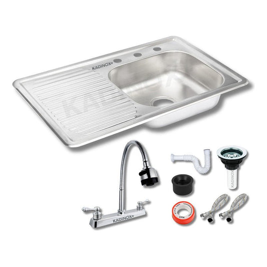 Fregadero Tarja para Cocina Empotrable de Acero Inoxidable 80x50 cm con Kit y Mezcladora Flexible | KADINOX - KADINOX