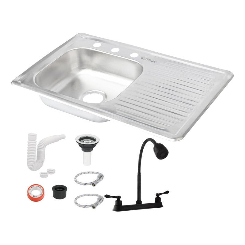 Fregadero Tarja para Cocina Empotrable de Acero Inoxidable 80x50 cm con Kit y Mezcladora Negra| KADINOX - KADINOX