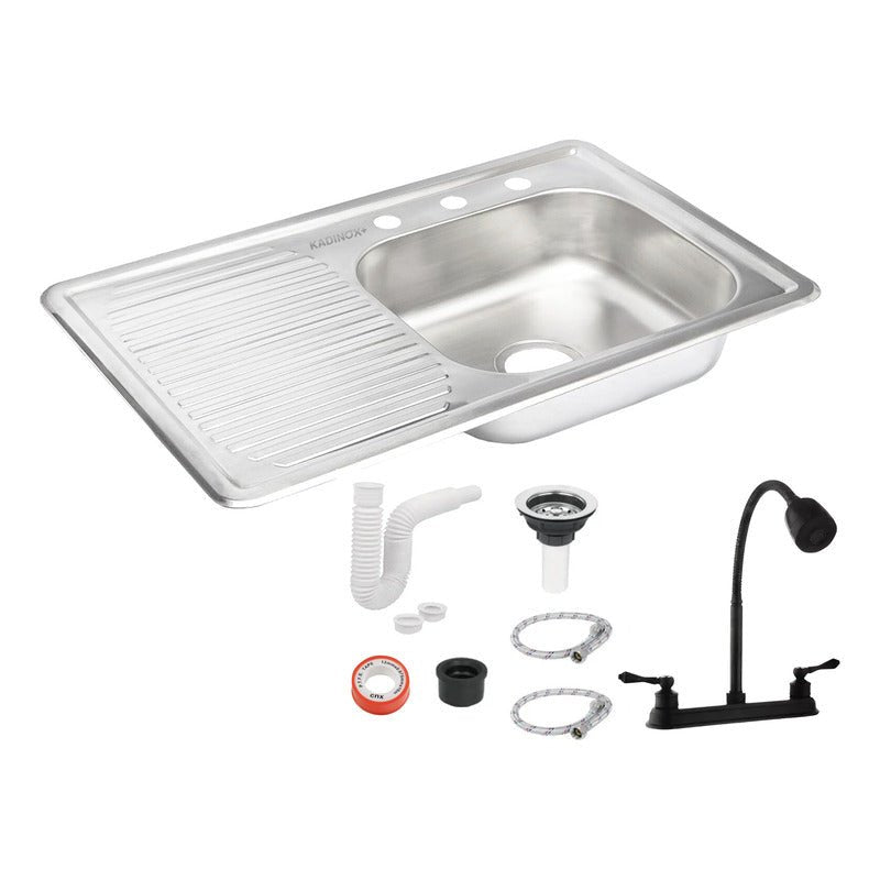 Fregadero Tarja para Cocina Empotrable de Acero Inoxidable 80x50 cm con Kit y Mezcladora Negra| KADINOX - KADINOX