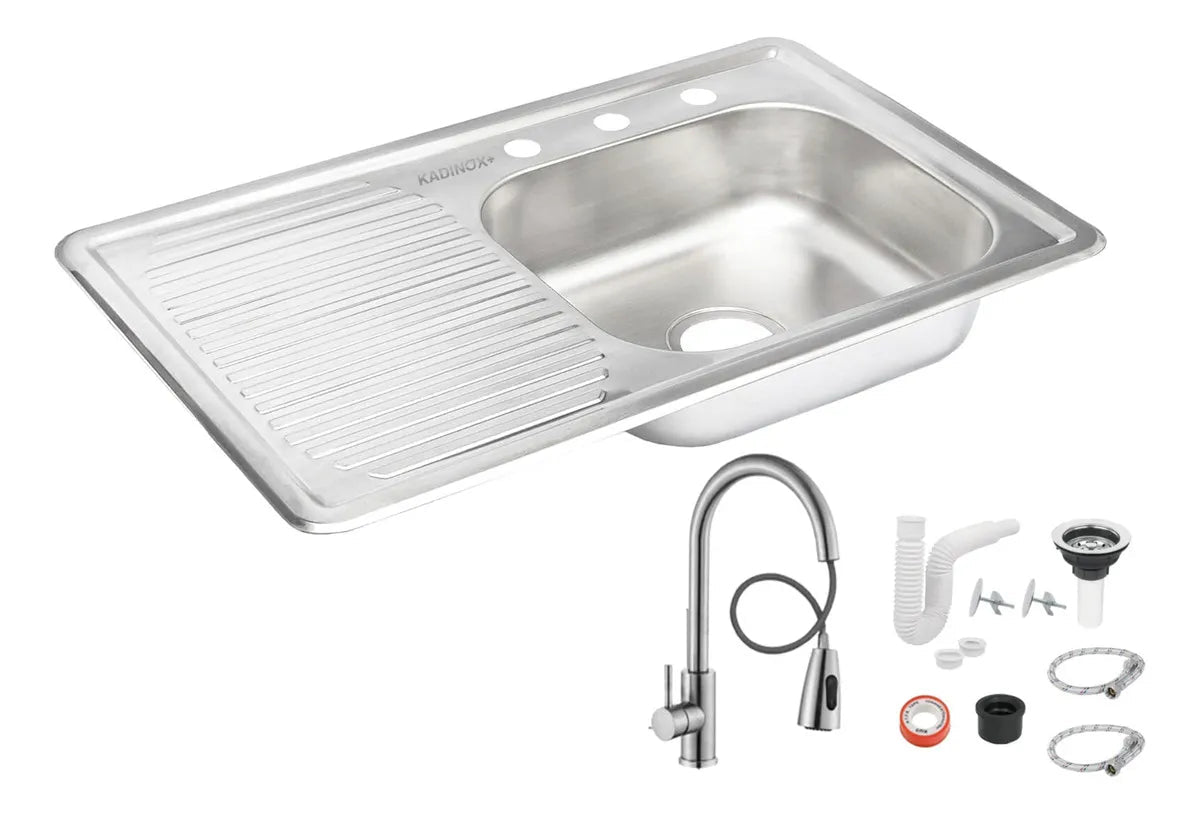 Fregadero Tarja para Cocina Empotrable de Acero Inoxidable 80x50 cm con Kit yMezcladora Premium| KADINOX - KADINOX