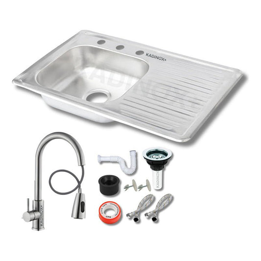 Fregadero Tarja para Cocina Empotrable de Acero Inoxidable 80x50 cm con Kit yMezcladora Premium| KADINOX - KADINOX