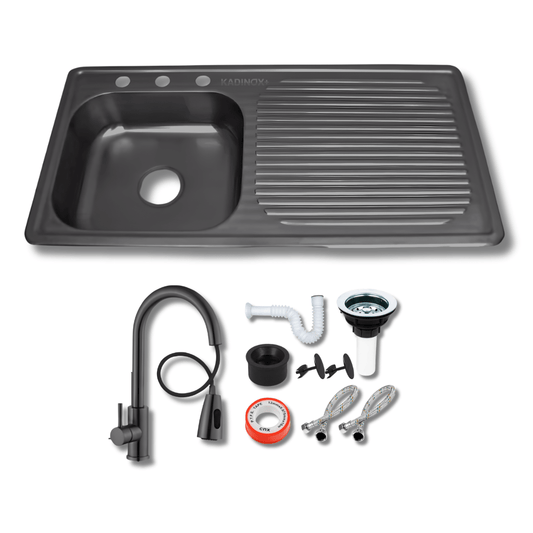Fregadero Tarja para Cocina Empotrable de Acero Inoxidable Color Negro Oxford 80x50 cm con Kit | KADINOX - KADINOX