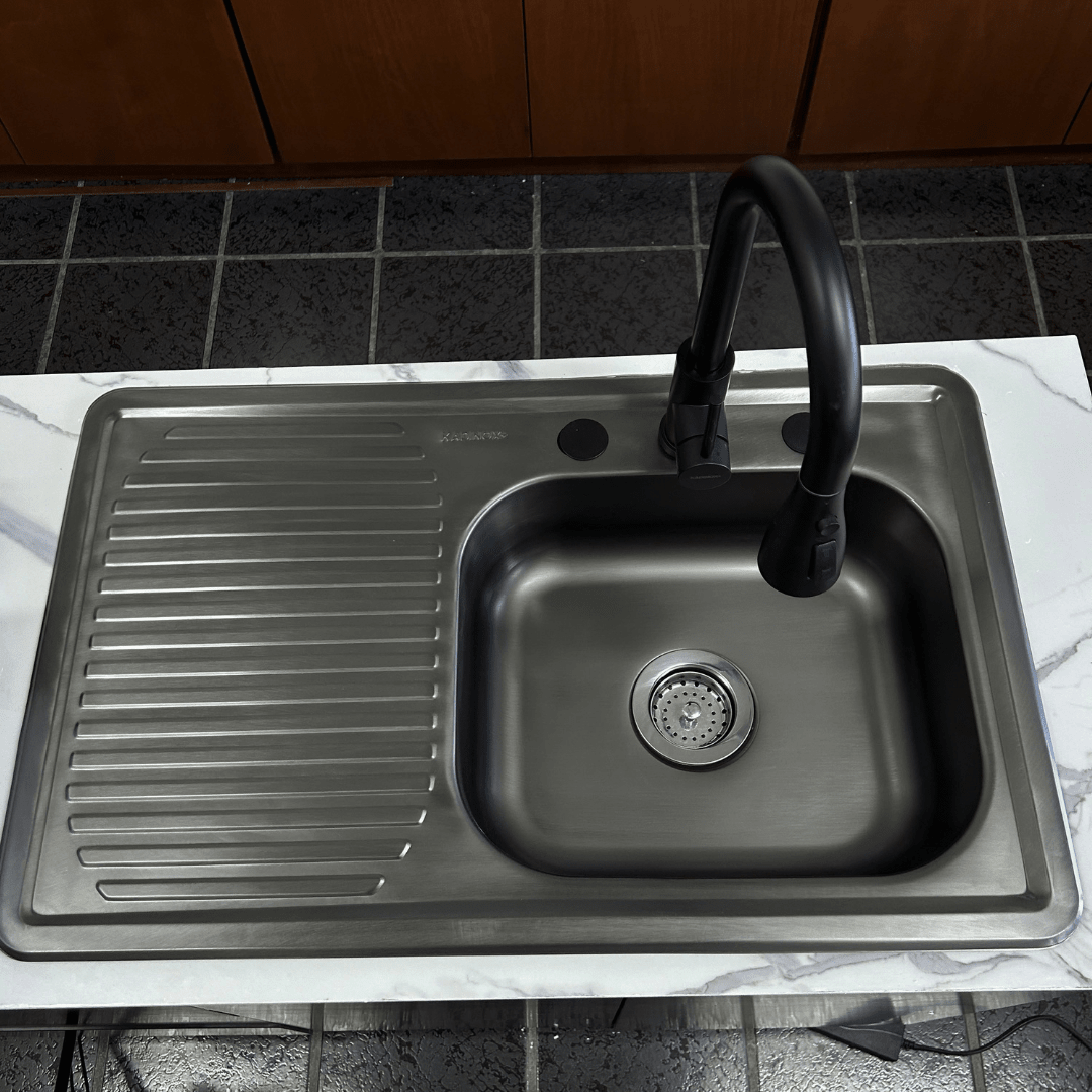 Fregadero Tarja para Cocina Empotrable de Acero Inoxidable Color Negro Oxford 80x50 cm con Kit | KADINOX