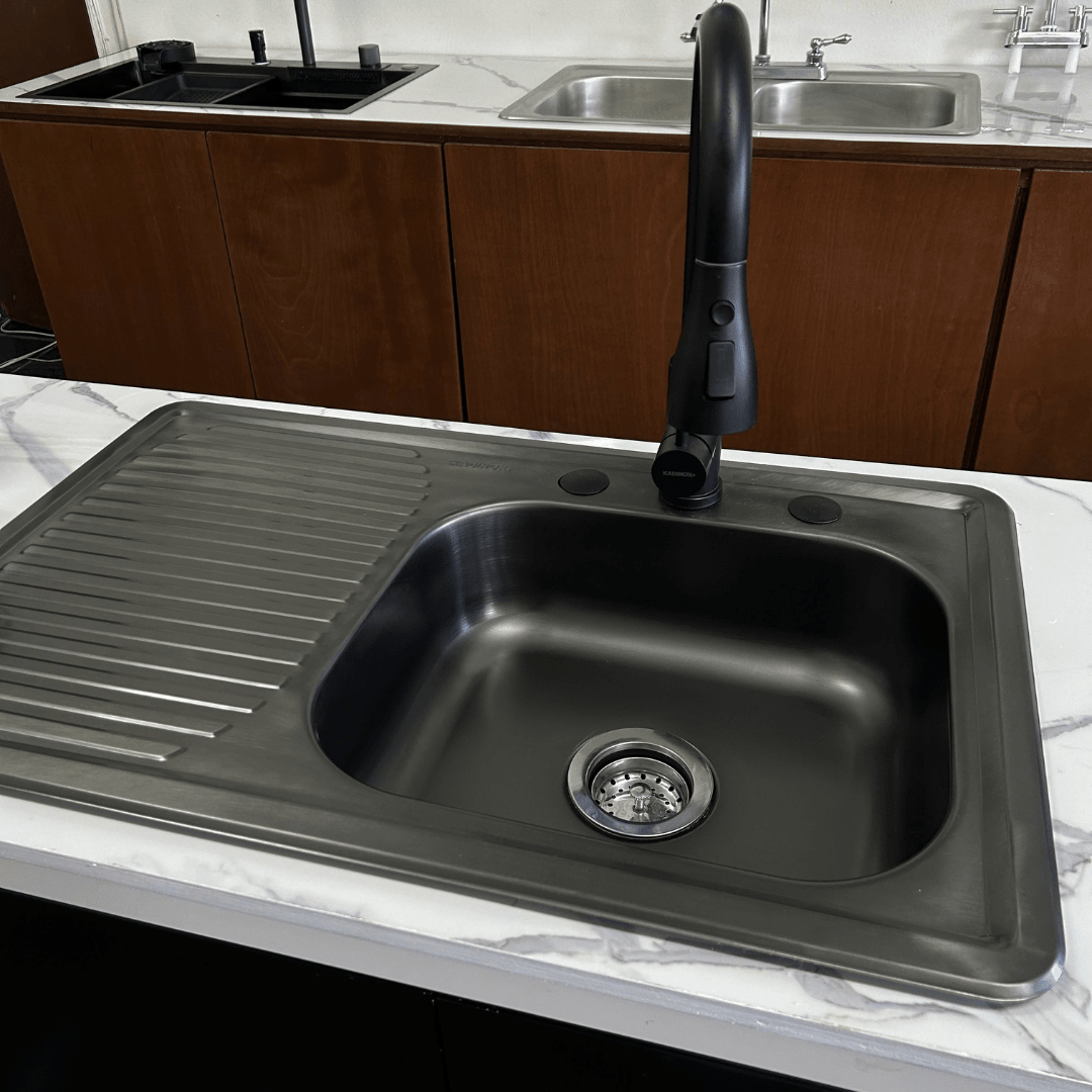 Fregadero Tarja para Cocina Empotrable de Acero Inoxidable Color Negro Oxford 80x50 cm con Kit | KADINOX