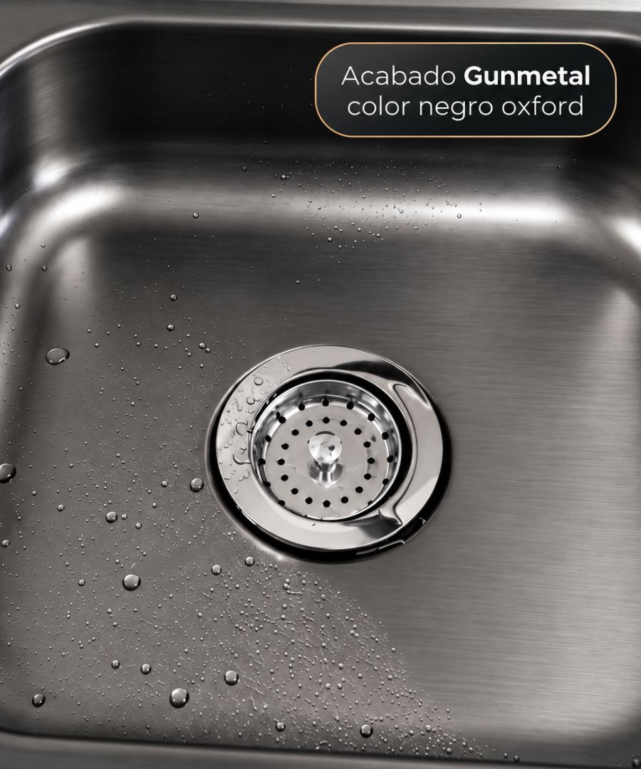 Tarja Fregadero de Cocina para Empotrar 100x50 cm Color Negro Oxford Calibre 22 con Escurridor, Mezcladora Flexible y Kit de Instalación | KADINOX