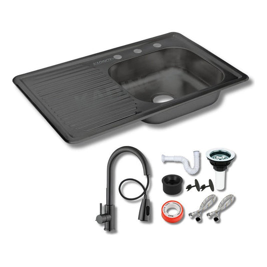Fregadero Tarja para Cocina Empotrable de Acero Inoxidable Negro 80x50 cm con Kit | KADINOX - KADINOX