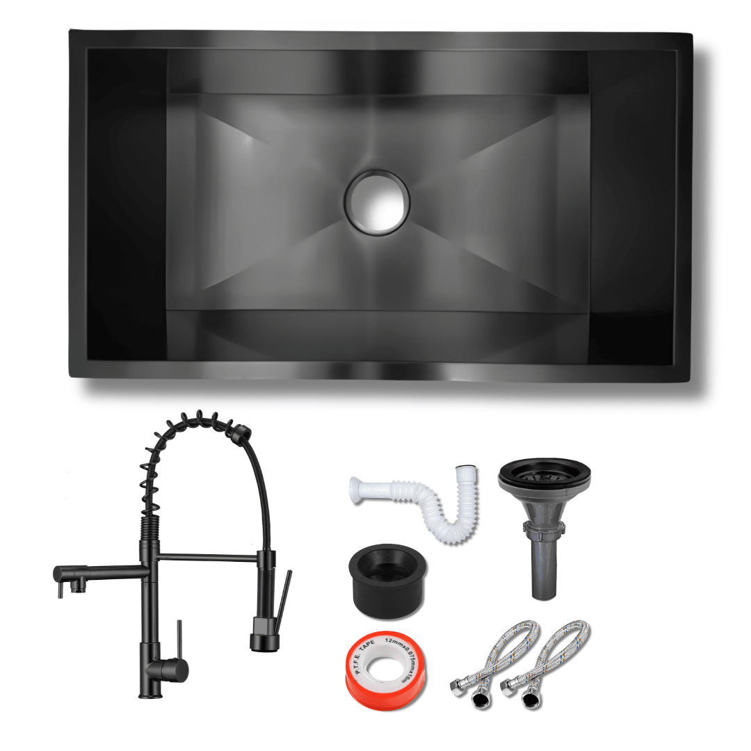 Fregadero Tarja para Cocina Una Tina Submontar de Acero Inoxidable Negro 80x45 cm con Kit y Mezcladora 360° | KADINOX - KADINOX