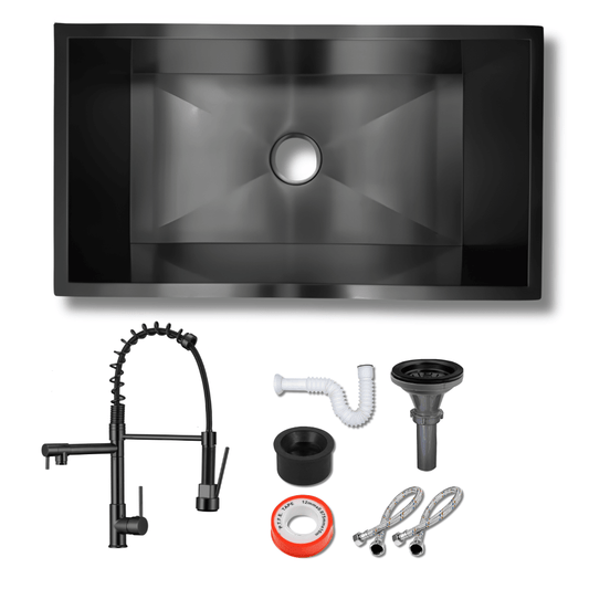 Fregadero Tarja para Cocina Una Tina Submontar de Acero Inoxidable Negro 80x45 cm con Kit y Mezcladora 360° | KADINOX - KADINOX