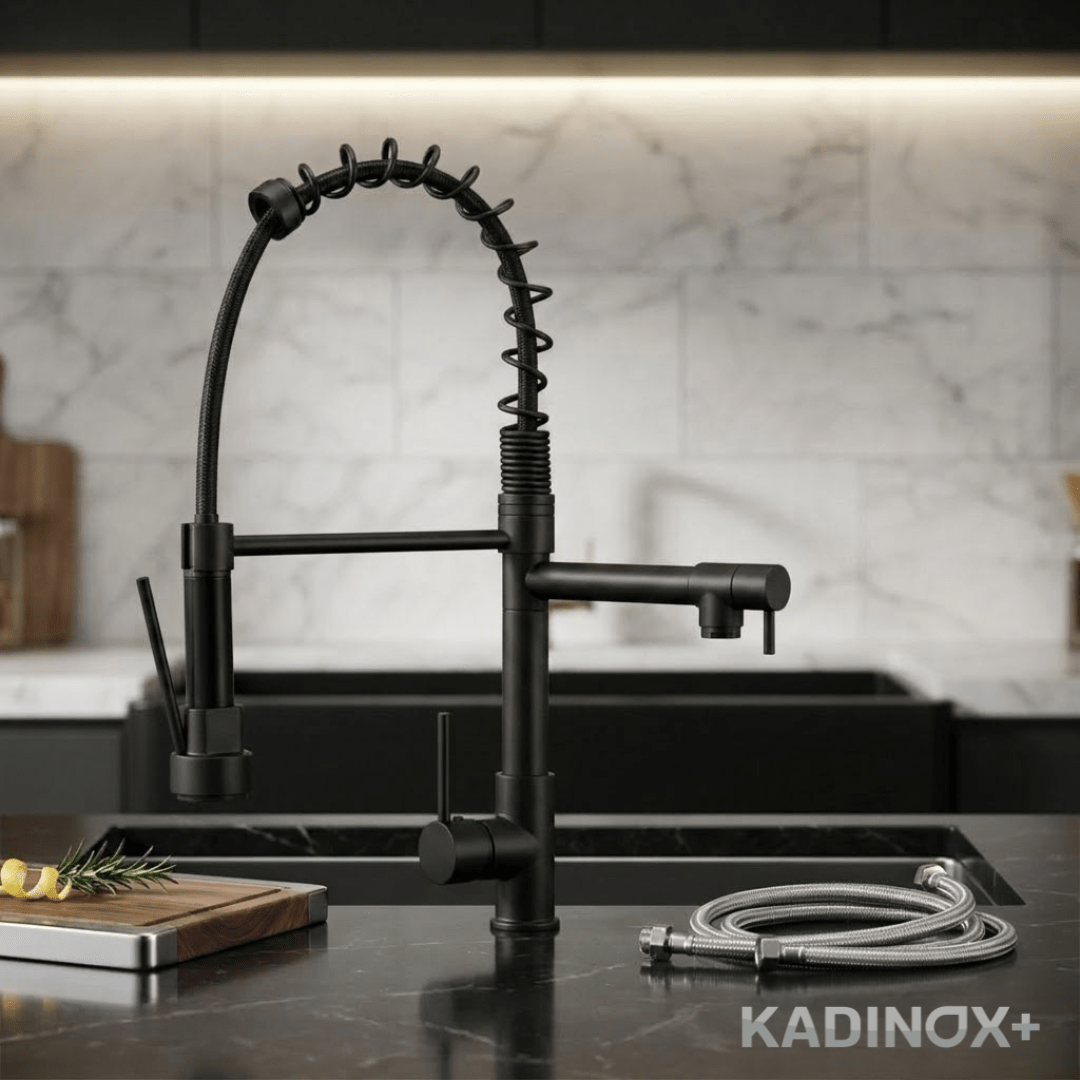 Fregadero Tarja para Cocina Una Tina Submontar de Acero Inoxidable Negro 80x45 cm con Kit y Mezcladora 360° | KADINOX - KADINOX