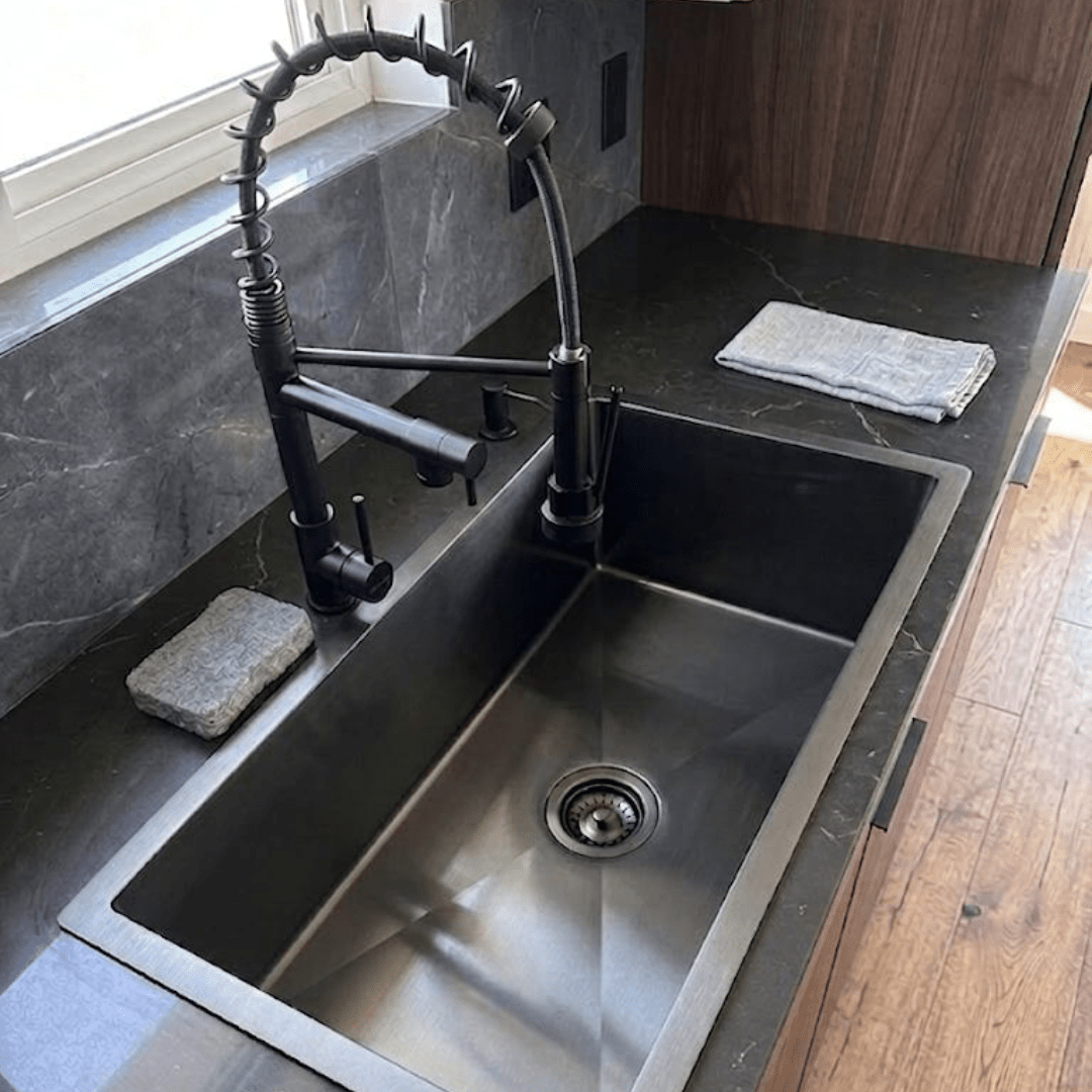 Fregadero Tarja para Cocina Una Tina Submontar de Acero Inoxidable Negro 80x45 cm con Kit y Mezcladora 360° | KADINOX - KADINOX