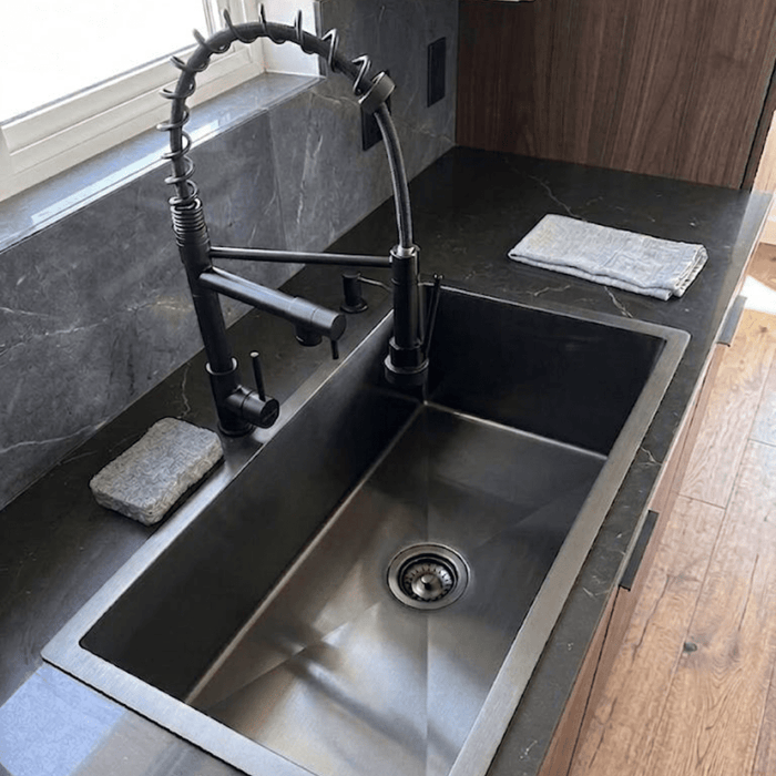 Fregadero Tarja para Cocina Una Tina Submontar de Acero Inoxidable Negro 80x45 cm con Kit y Mezcladora 360° | KADINOX - KADINOX