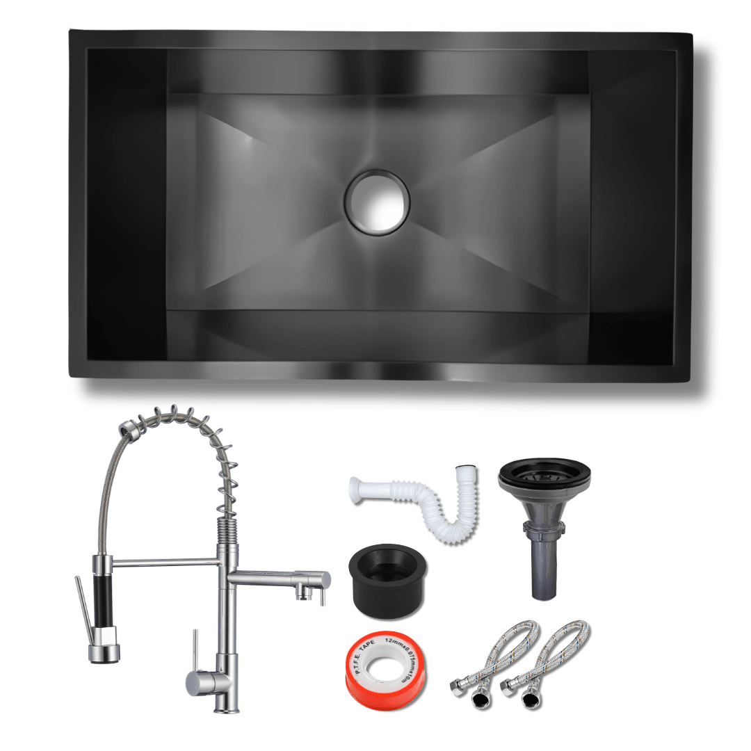 Fregadero Tarja para Cocina Una Tina Submontar de Acero Inoxidable Negro 80x45 cm con Mezcladora 360° | KADINOX - KADINOX