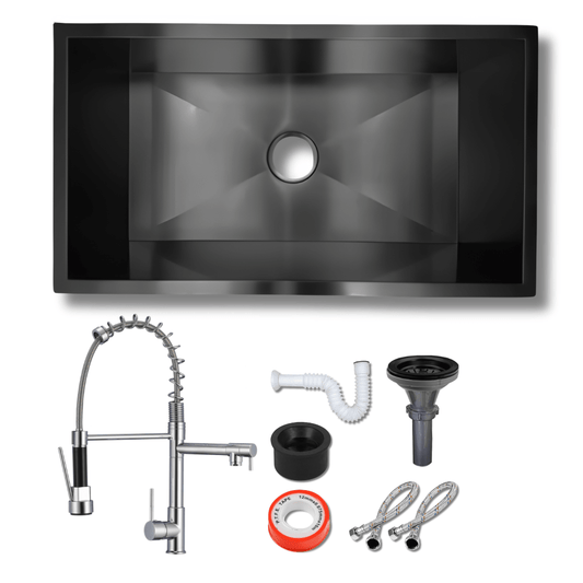 Fregadero Tarja para Cocina Una Tina Submontar de Acero Inoxidable Negro 80x45 cm con Mezcladora 360° | KADINOX - KADINOX
