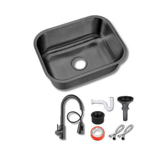 Fregadero Tarja para Cocina Una Tina Submontar o Sobreponer de Acero Inoxidable Color Negro 59x45 cm con Kit y Mezcladora Premium Negra | KADINOX - KADINOX