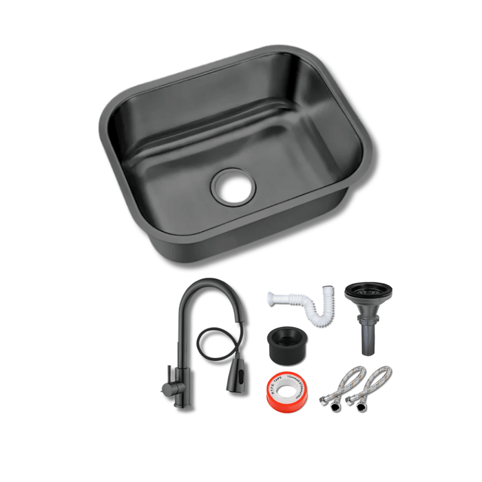 Fregadero Tarja para Cocina Una Tina Submontar o Sobreponer de Acero Inoxidable Color Negro 59x45 cm con Kit y Mezcladora Premium Negra | KADINOX - KADINOX