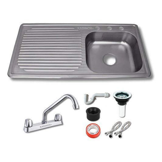 Fregadero Tarja Tina Doble Acero Inox Con Kit Flexible Negra | KADINOX - KADINOX
