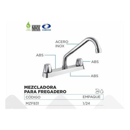 Mezcladora para Tarja de Cocina de Acero Inoxidable con Mezcladora Cromada | KADINOX - KADINOX