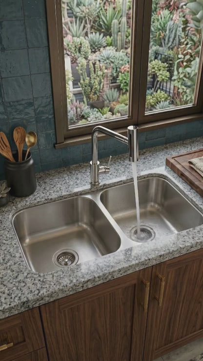 Tarja Submontar Doble Tina para Cocina 82x47 cm Acero Inox Cal.18 Mezcladora 360° | KADINOX PRO