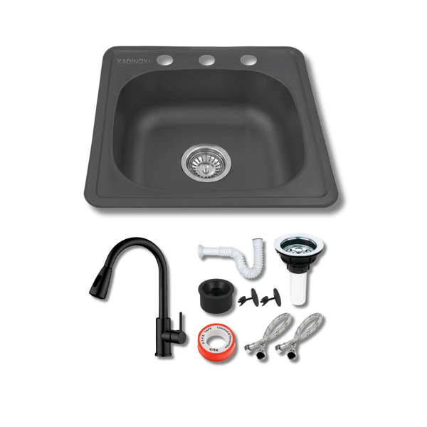 de Empotrar 48x48 cm con Mezcladora Premium Negra y Kit de Instalación