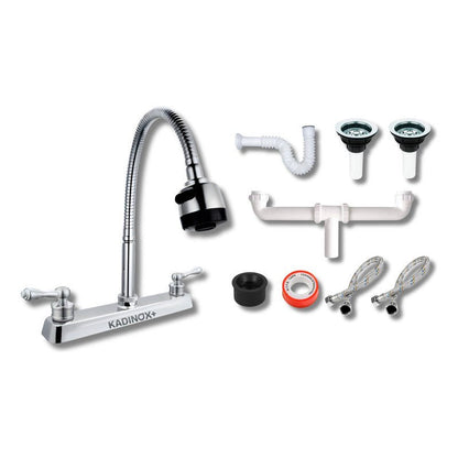Tarja Doble con Escurridor para Cocina de Acero Inoxidable 120x50 cm con Kit y Mezcaldora Flexibe| KADINOX - KADINOX