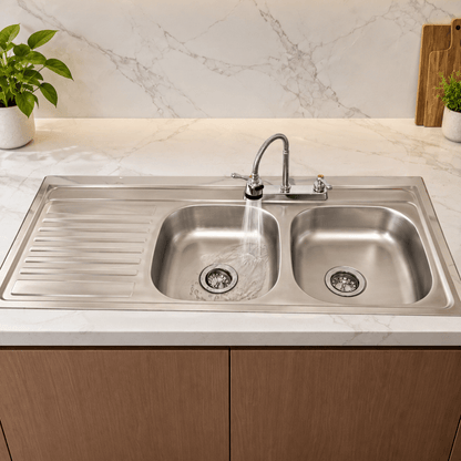 Tarja Doble con Escurridor para Cocina de Acero Inoxidable 120x50 cm con Kit y Mezcaldora Flexibe| KADINOX - KADINOX