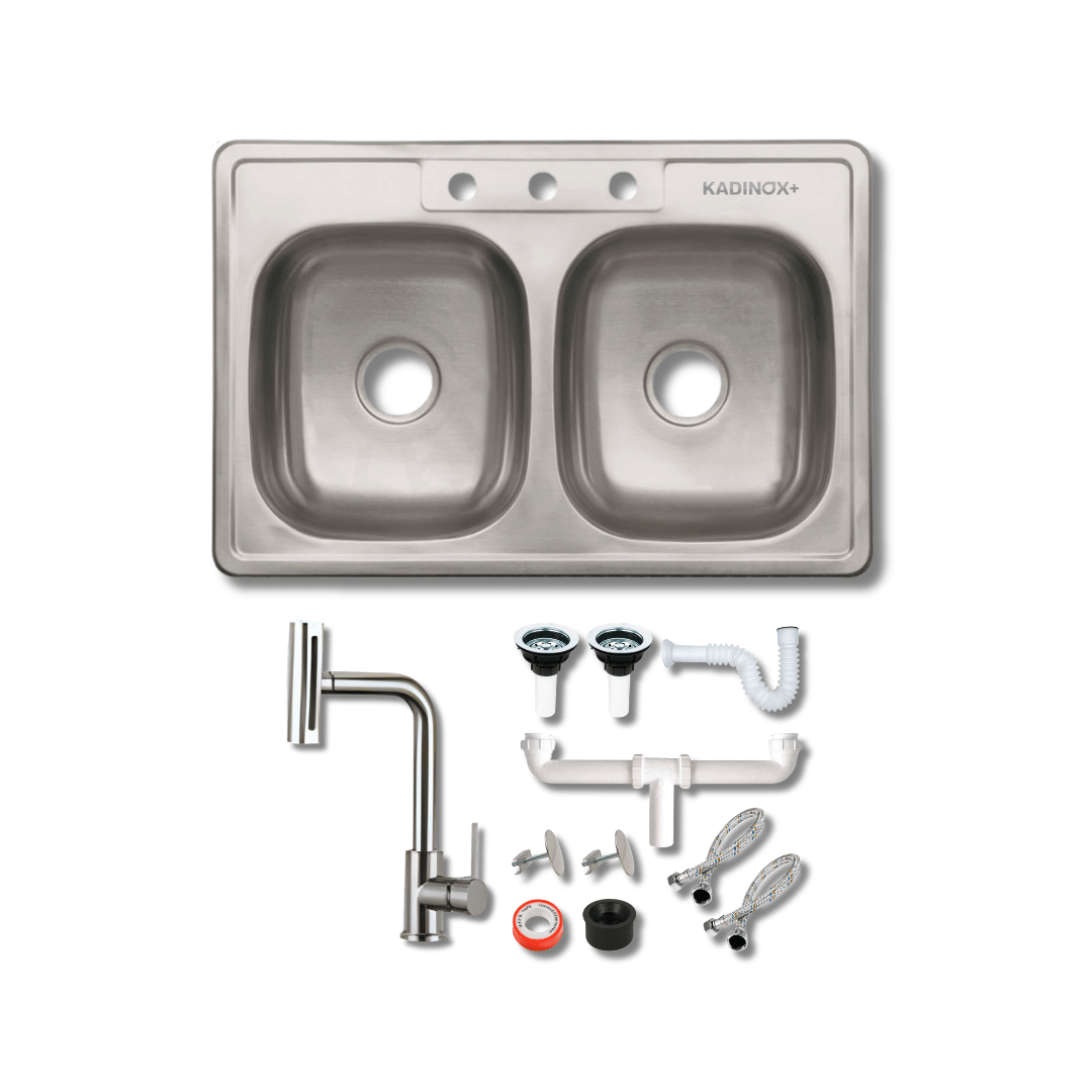 Tarja Doble Tina para Cocina 84x56 cm Acero Inoxidable Mezcladora 360° | KADINOX PRO - KADINOX