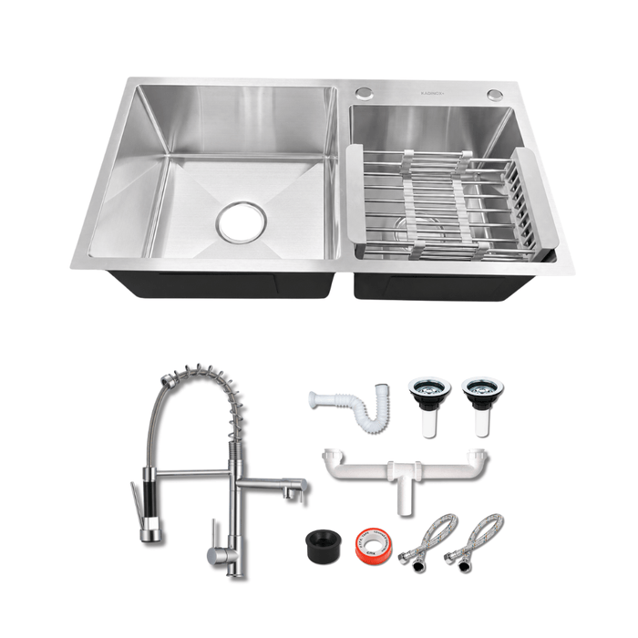 Tarja Doble Tina Submontar o Empotrar 82x45 cm Acero Inoxidable con Mezcladora 360, Escurridor y Kit de Instalación KADINOX - KADINOX