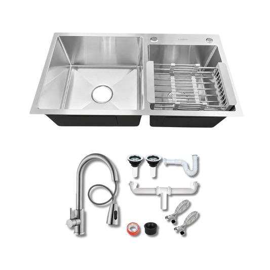 Tarja Doble Tina Submontar O EMPOTRAR 82x45 cm Acero Inoxidable con Mezcladora Premium, Escurridor y Kit de Instalación KADINOX - KADINOX