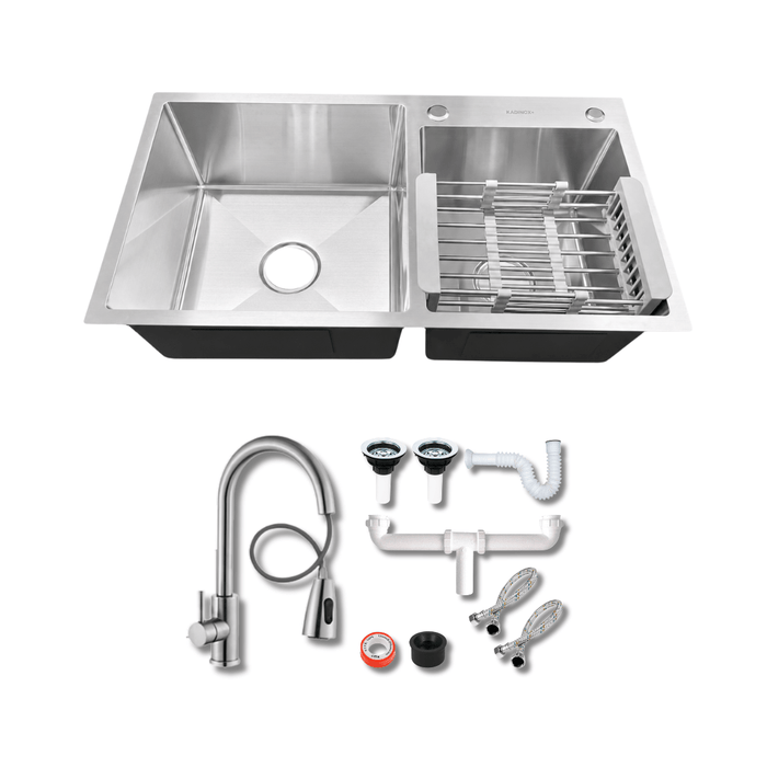Tarja Doble Tina Submontar O EMPOTRAR 82x45 cm Acero Inoxidable con Mezcladora Premium, Escurridor y Kit de Instalación KADINOX - KADINOX