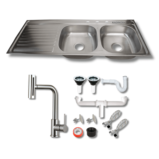 Tarja Empotrar Doble Tina para Cocina 120x50 cm Acero Inox Mezcladora 360° | KADINOX PRO - KADINOX