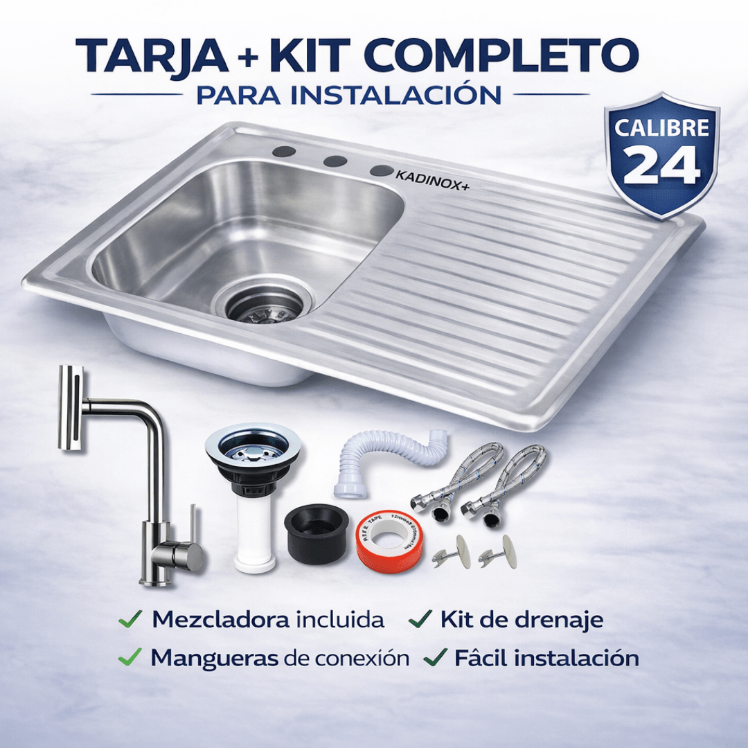 Tarja Empotrar para Cocina 80x50 cm Acero Inoxidable Mezcladora 360° | KADINOX PRO - KADINOX